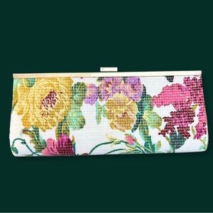 Floral Sequin Clutch Purse – Metallic Frame – Spring Garden Party Vibes